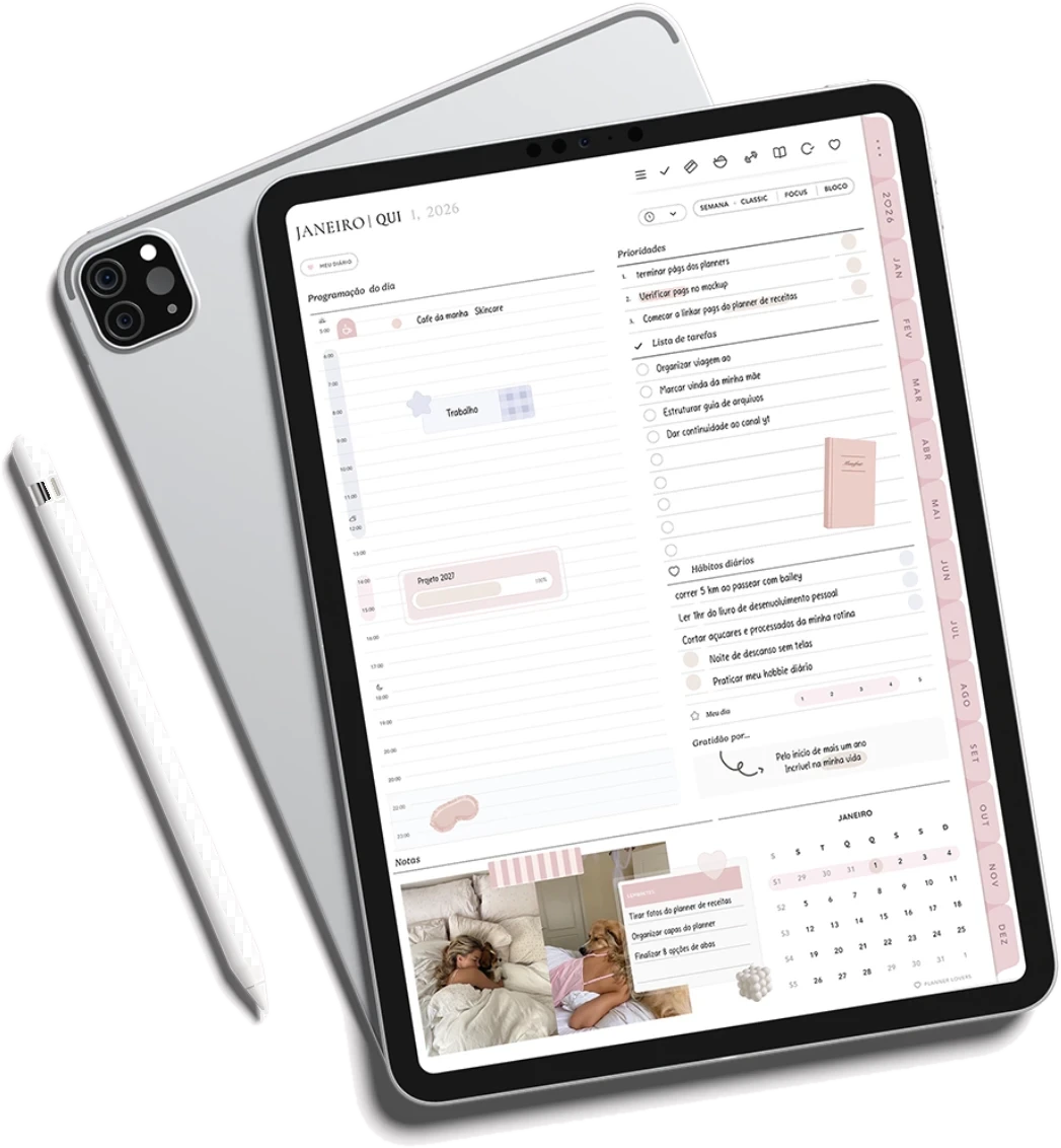 Planner Digital PlannerLovers aberto no iPad, página diária