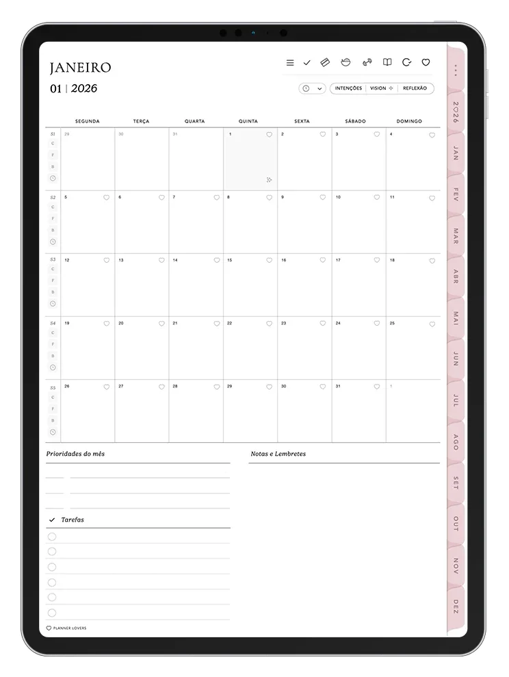 Página do Planner Digital no iPad