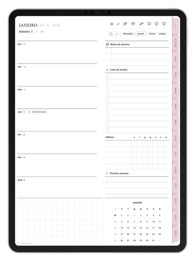 Página do Planner Digital no iPad