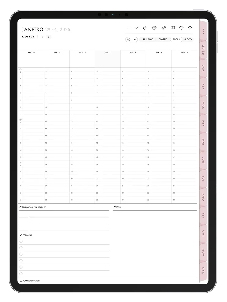 Página do Planner Digital no iPad