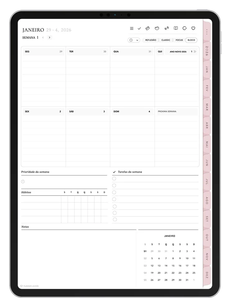 Página do Planner Digital no iPad
