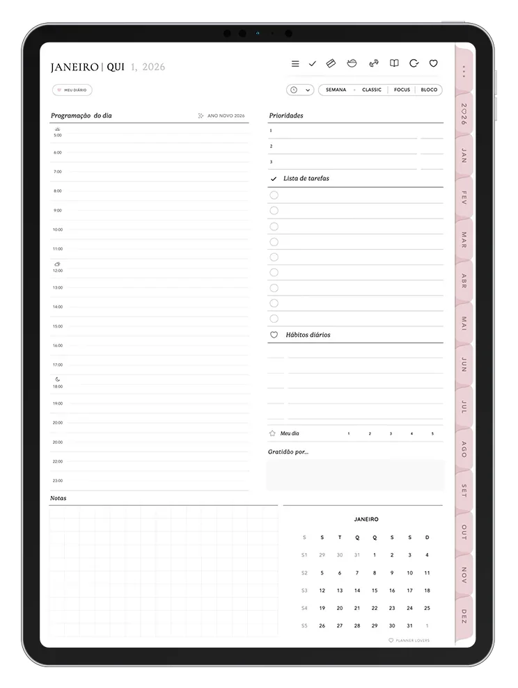 Página do Planner Digital no iPad