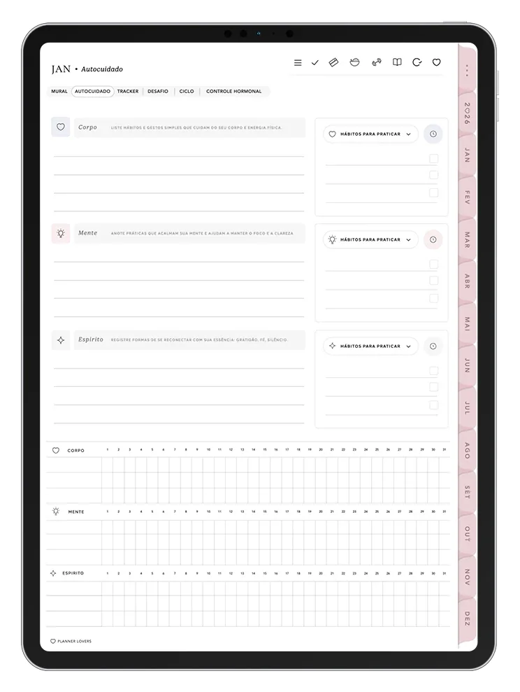 Página do Planner Digital no iPad