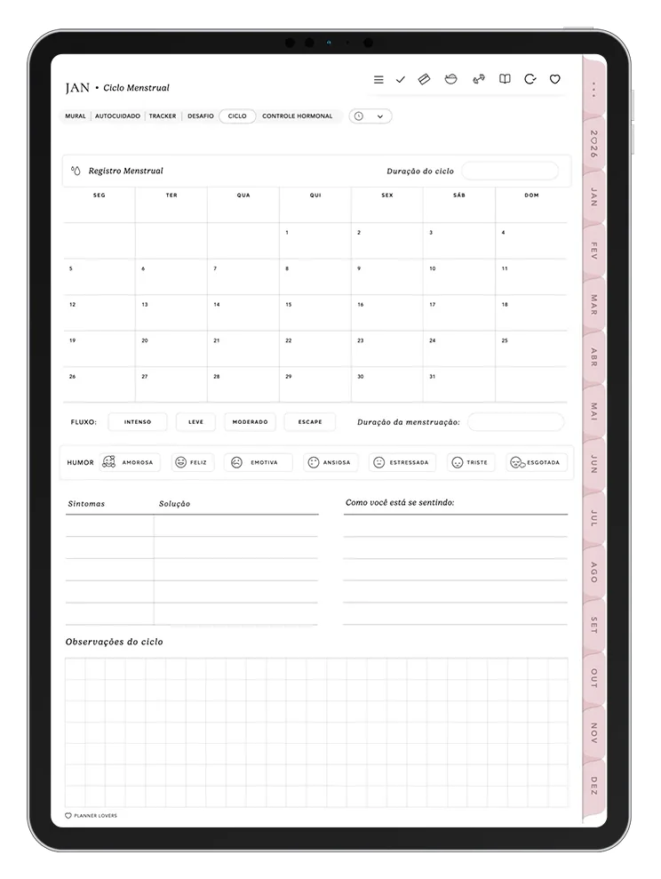 Página do Planner Digital no iPad