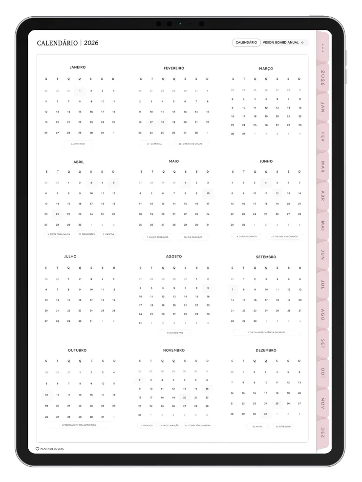 Página do Planner Digital no iPad