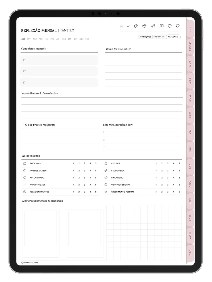 Página do Planner Digital no iPad
