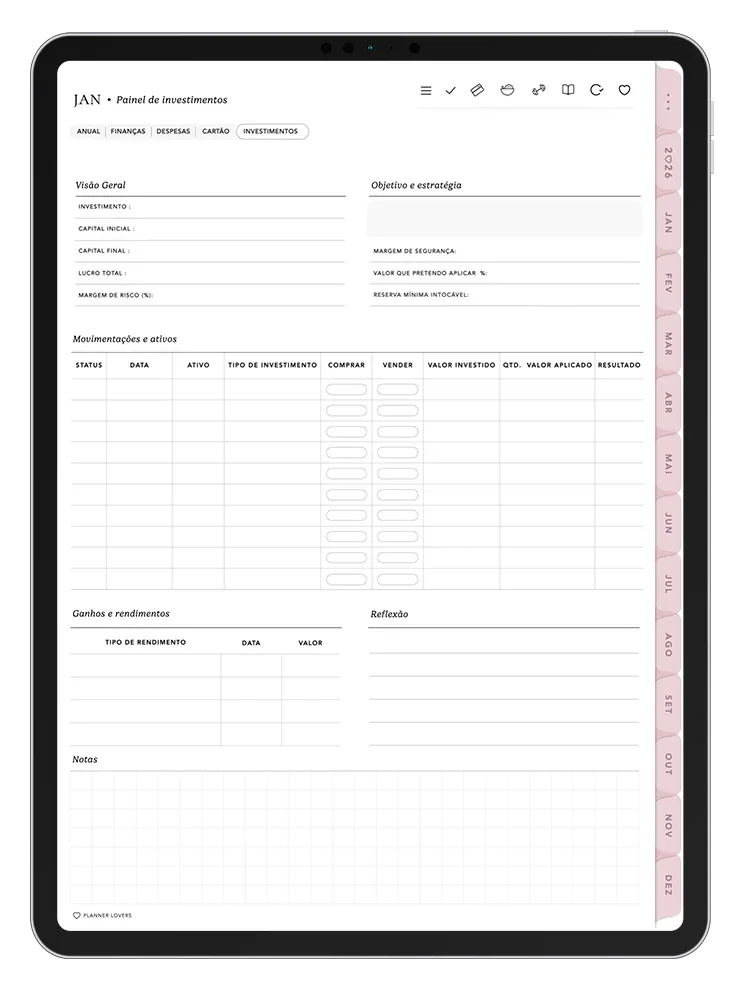 Página do Planner Digital no iPad