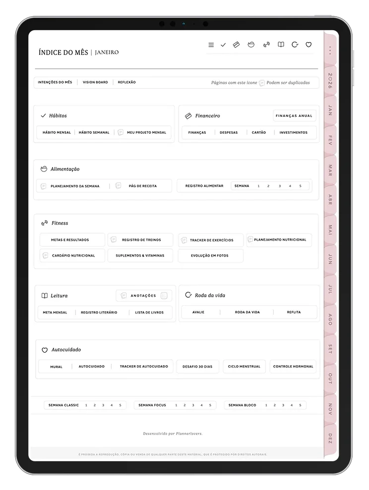 Página do Planner Digital no iPad