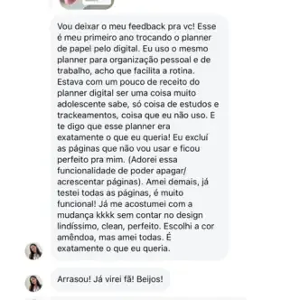 Depoimento de cliente PlannerLovers