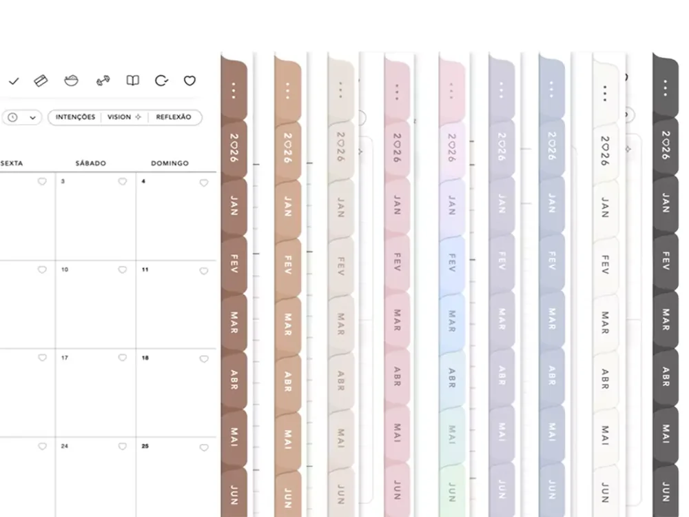 As 9 versões de cor do Planner Digital, com as abas laterais coloridas